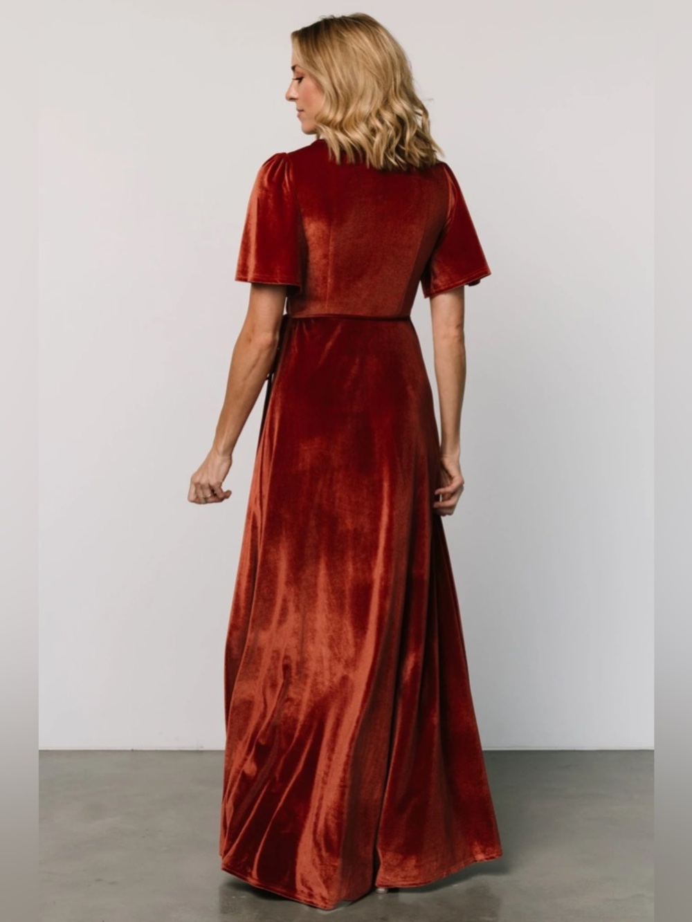 NWT Baltic Born Rust Orange Copper Katelyn Velvet Maxi Wrap Dress - Picture 3 of 6